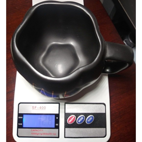 Rae Dunn 'FALL' Black Pumpkin Shaped Coffee Mug Tea Cup Gold Font NW… - Picture 8 of 8